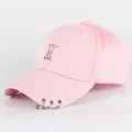 Pink cotton baseball cap featuring Paris embroidery, Eiffel Tower charm, and metal rings - L / Eiffel Tower / Pink
