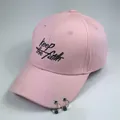 Pink cotton baseball cap with 'Keep the Faith' embroidery and metal ring details - L / Keep Embroidery / Pink