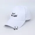 White cotton baseball cap with Keep the Faith embroidery and silver ring pendants - L / Keep Embroidery / White
