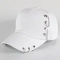 White cotton baseball cap with silver metal rings and side chain detail - L / Double Chain / White