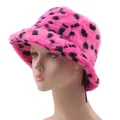 Plush faux fur bucket hat in pink with black leopard spots for winter warmth - M (56-58cm) / Pink and Black Spotted