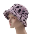 Detail of pink leopard print plush bucket hat made of warm faux fur for women - M (56-58cm) / Pink-Purple Leopard Print