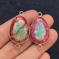 Teardrop imperial stone connector with red and blue textures in a gold frame - 19x34mm / Style 1 (Red Blue Mesh)