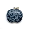 Pendentif plat en obsidienne flocon de neige en forme de pomme avec bélière argent - 19x20mm / Obsidienne flocon de neige