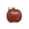 Pendentif pomme en pierre de soleil brune étincelante avec bélière argentée - 19x20mm / Pierre de Sable d'Or