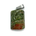 Natural rectangular Unakite gemstone pendant with silver bail and green orange marbling - Unakite