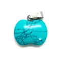 Pendentif en pierre turquoise en forme de pomme avec fermoir en argent et veinures - 19x20mm / Turquoise Bleue