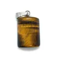 Polished tiger eye stone pendant with yellow brown stripes and silver metal clasp - Tiger's Eye