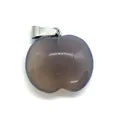 Pendentif plat en agate grise en forme de pomme avec fermoir argenté pour bijoux DIY - 19x20mm / Agate Grise