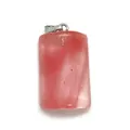 Rectangle natural stone pendant with pink and white marbled texture and silver clip - Watermelon Quartz