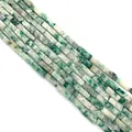 Rectangle natural spotted stone beads 4x13mm for DIY jewelry making in green and white - 4x13mm