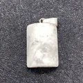 Rectangular white natural stone pendant with grey veins and silver bail attachment - Howlite