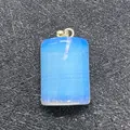 Light blue translucent natural stone rectangular pendant with silver metal buckle - Opal