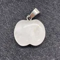 Pendentif en pierre naturelle blanche en forme de pomme avec bélière en métal argenté - 19x20mm / Jade Blanc