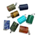 Natural gemstone semi-cylinder pendants in assorted colors with silver metal clasps - Random Color