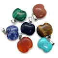 Pendentifs en pierre naturelle en forme de pomme avec attaches argentées - 19x20mm / Couleur aléatoire