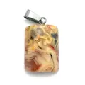 Natural rectangular agate stone pendant with yellow and red veins and silver bail - Crazy Agate