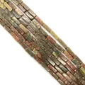 Spotted natural stone tube beads 4x13mm for DIY jewelry in green and red granite hues - 4x13mm / Green with Red Spotted Stone (No. 13)