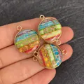 Natural turquoise pendants with gold metal frames for DIY necklace jewelry making - No.4 (Rainbow Layered Texture) / 22x30mm