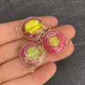 Natural round stone connectors with gold plating for handmade DIY jewelry necklaces - No.5 (Pink Yellow Green Texture) / 22x30mm