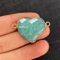 Hartvormige turquoise hanger met goudkleurige rand en dubbele lussen voor DIY-sieraden maken - Cyaangroen (Nr.2)