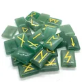 Pietre runiche rettangolari in avventurina verde con simboli incisi in oro - 15x20x6mm (25 Pezzi/Set) / Verde Lucidato (N. 13)