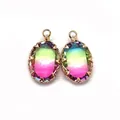 Pendenti ovali in cristallo con sfumatura tricolore da blu a magenta in montatura dorata - Misura 9 / 11x19 Mm 12 G/pezzo (50 Pezzi/confezione)