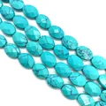 Macro shot of faceted turquoise oval beads with natural black webbed textures for DIY jewelry - 10x14x6mm/15Pcs / Blue Turquoise