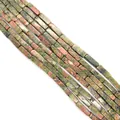 Natural unakite stone beads in rectangular tube shape for DIY jewelry making and crafts - 4x13mm / Unakite
