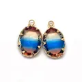 Ciondoli in pietra sfaccettata ovale sfumata marrone e blu con montature dorate - Taglia 15 / 11x19 Mm 12 G/pezzo (50 Pezzi/confezione)
