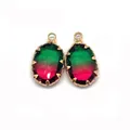 Pendaglio ovale in cristallo sfumato anguria con incastonatura a griffe dorate per DIY - Taglia 18 / 11x19 Mm 12 G/pezzo (50 Pezzi/confezione)