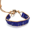 Blue natural stone tube bead bracelet with brown woven rope and silver metal buckle - No.3 (Dark Blue Marble)