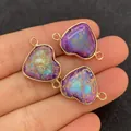 Tres conectores de piedra turquesa en forma de corazón con borde dorado para joyería DIY - Corazón con Textura Púrpura y Cian (No. 2)
