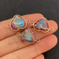 Conectores de corazón en piedra imperial dorada con vetas de mármol para joyería DIY - Corazón con diseño de mármol rojo y azul (N° 7)