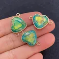 Conectores de corazón de piedra imperial con bordes dorados para hacer joyas DIY - Corazón con textura moteada verde amarillo azul (Talla 9)