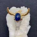 Pendente etnico a testa di toro con corna dorate e pietra blu sfaccettata incastonata - Stile Pietra Blu Scuro(4)
