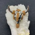 Ethnic bull head pendant with orange rhinestones and silver metal finish for DIY necklaces - Metallic Silver with Orange Rhinestone (No.5)
