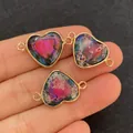 Conector de corazón de jaspe imperial hecho a mano con baño de oro para joyería DIY - Corazón con textura de piedra imperial colorida (Talla 13)