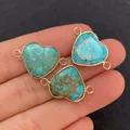 Detalle de conectores de corazón en turquesa con borde dorado para crear joyería DIY - Corazón de textura cian (N.º 14)