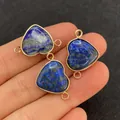 Conector de corazón de lapislázuli con marco de metal dorado para joyería artesanal - Corazón con Efecto Lapislázuli (Talla 15)
