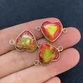 Conectores de corazón en piedra imperial con bordes dorados y bucles dobles para joyería - Corazón Marmolado Rojo Amarillo Verde (Nº 16)