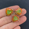 Conector de corazón en piedra natural naranja y verde con borde dorado para joyería DIY - Corazón con textura jaspeada naranja y verde (N.º 17)