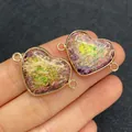 Conector de corazón en jaspe imperial con doble bucle dorado para joyería DIY - Estilo Jaspe Imperial Empalmado Púrpura (N.º 1)