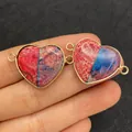 Conector de corazón de piedra imperial rosa y azul con borde dorado para joyería DIY - Estilo Piedra Empalmada Rosa y Azul (N.º 2)