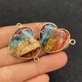 Colgante de corazón de jaspe imperial multicolor con conectores dobles dorados - Estilo Jaspe Imperial Empalmado Colorido (N.º 3)