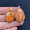 Orange drop-shaped emperor stone connectors with gold edges for DIY jewelry making - Orange Mottled Texture (No.3)