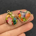Colgantes de piedra natural en forma de corazón con borde dorado para hacer collares - Estilo Piedra Empalmada Multicolor (N.º 4)