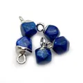 Set of four natural lapis lazuli cubic pendants with silver bails for DIY jewelry making - 6x11mm / Lapis Lazuli