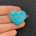Heart-shaped turquoise stone pendant with gold-plated bezel and double ring connectors - Sky Blue Turquoise Brown Vein Heart Style (2)