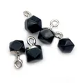 Set of four geometric faceted black onyx stone charms with silver metal rings for DIY jewelry - 6x11mm / Black Agate